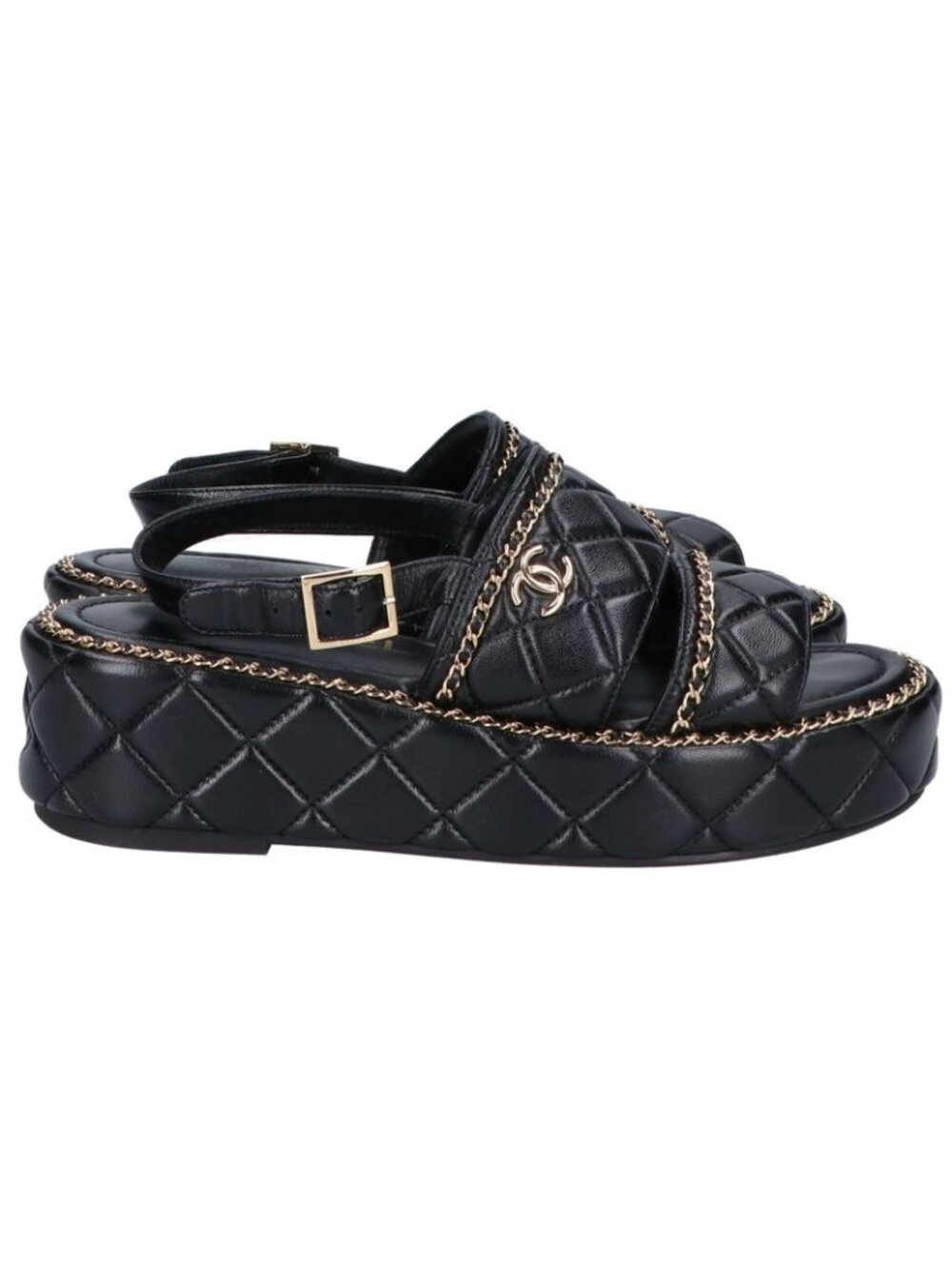 Chanel CC Logo Quilted Chain Platform Sandals 37 1 2C - Picture 5 of 12